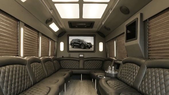 Interior of Charter Bus Company New Britain's 25 Passenger Party Bus in New Britain