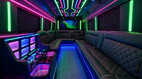 Interior of Charter Bus Company New Britain's 28 Passenger Party Bus in New Britain