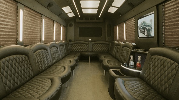 Interior of Charter Bus Company Waterbury's 40 Passenger Party Bus in Waterbury